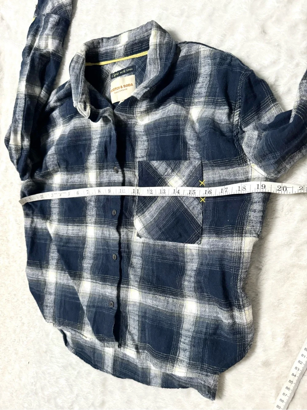 Scotch & Soda Navy and White Plaid Flannel Long Sleeved Top